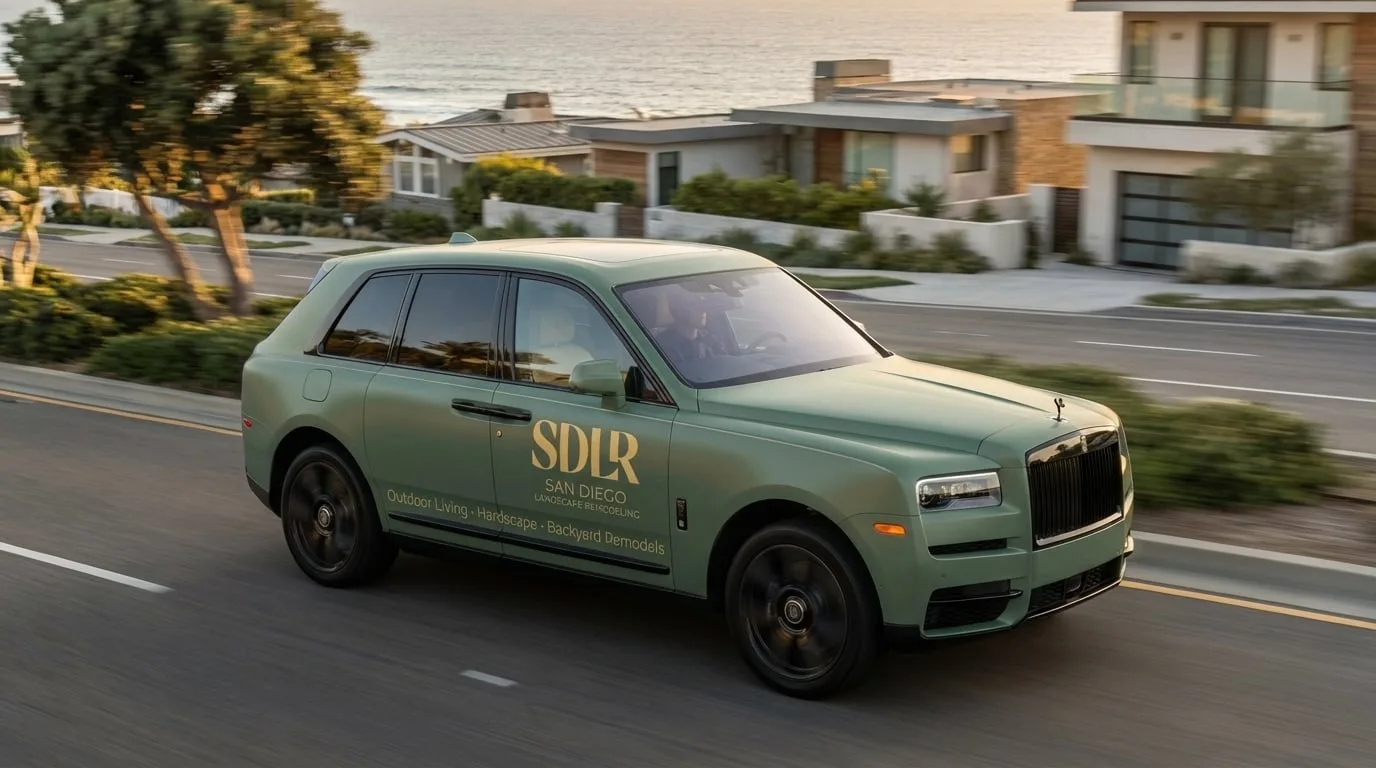 SDLR — San Diego Landscape Remodeling firm vehicle on the coast